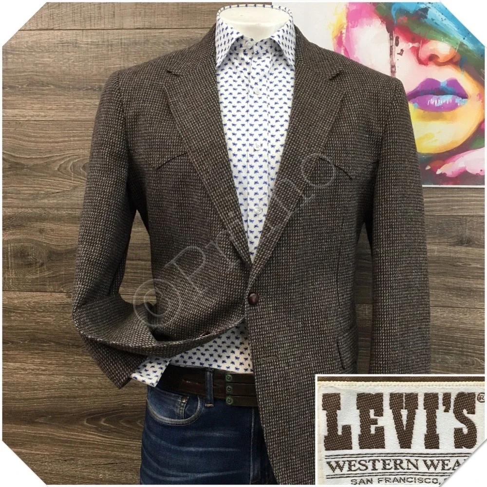 VINTAGE LEVI'S Mens Tweed‎ Blazer Sport Coat Casual Jacket Size 44R Classic Suit